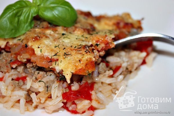 Запеканка из риса, фарша и перца под томатным соусом фото к рецепту 3