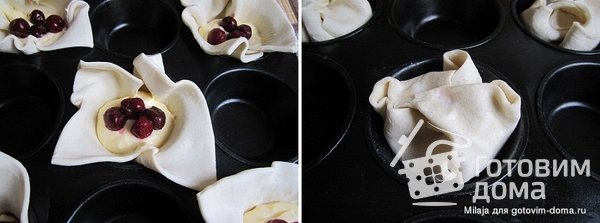 Слойки - пирожки с маскарпоне и вишней фото к рецепту 2