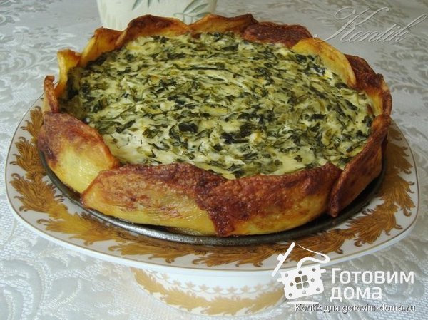 Творожный тарт с зеленью в картофельной корочке фото к рецепту 3