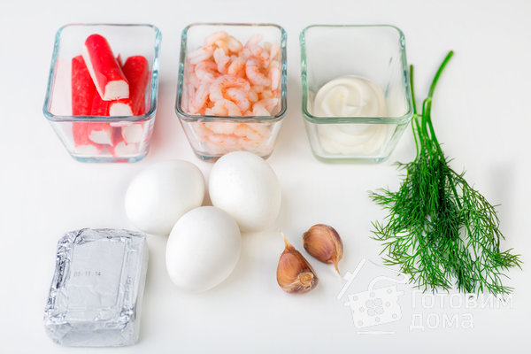 Закусочные профитроли с салатом из креветок и крабовых палочек фото к рецепту 1