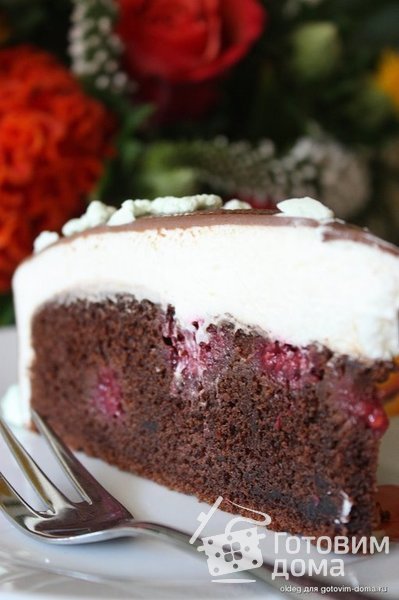 Шоколадно-малиновый торт с творожной прослойкой фото к рецепту 8