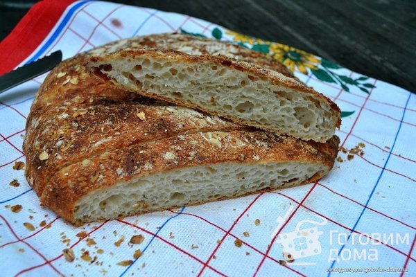 Пористый мягкий хлеб, с хрустящей корочкой, без замеса теста фото к рецепту 1