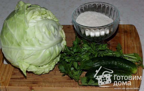 Салат с молодой капустой и огурцами фото к рецепту 1