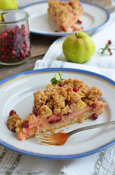 Крамбл-пирог с яблоками и брусникой фото к рецепту 3